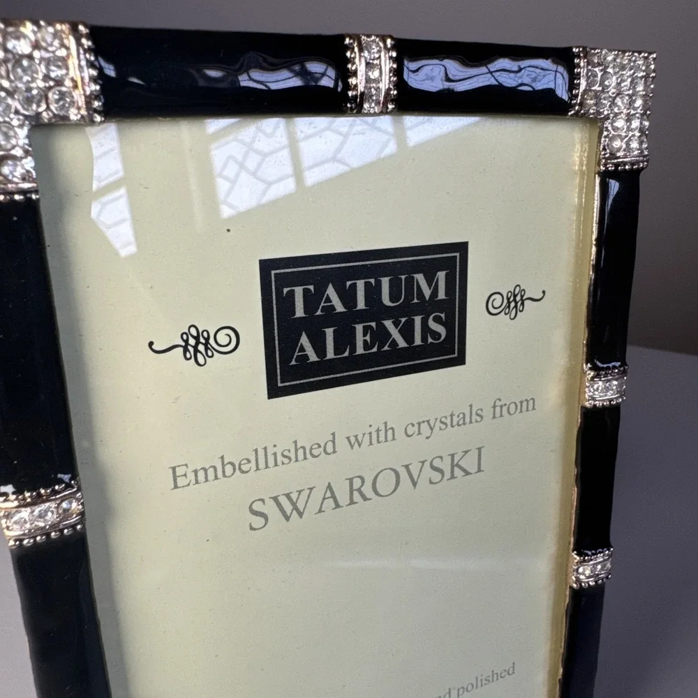 2008 Tatum Alexis Swarovski Crystals Gold and Black Enamel 4X6 Picture Frame